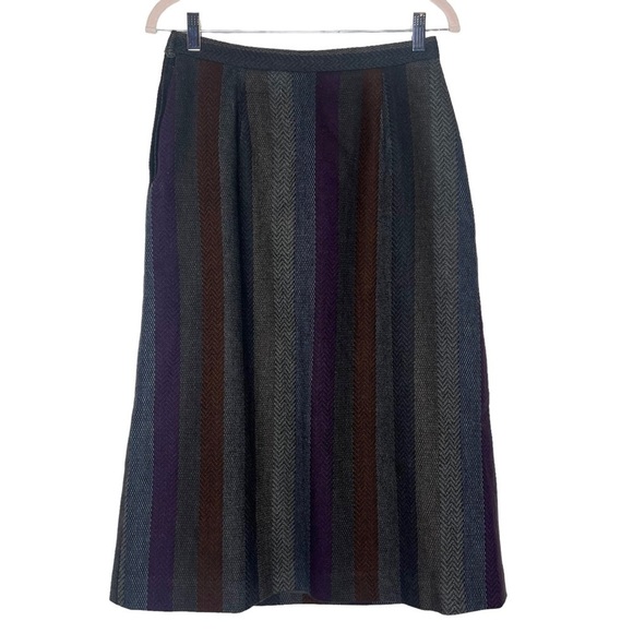 Vintage Sheridan Square Tweed Striped Wool Skirt - Picture 1 of 6